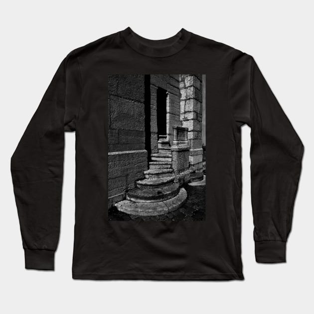 Side Staircase - La Basilique Notre Dame de Fourvière in BW. Lyon, France Long Sleeve T-Shirt by IgorPozdnyakov